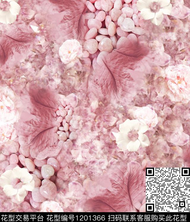 粉色大花少女数码印花华亿平台下载（图片编号: 1201366） - 瓦栏（Walan）