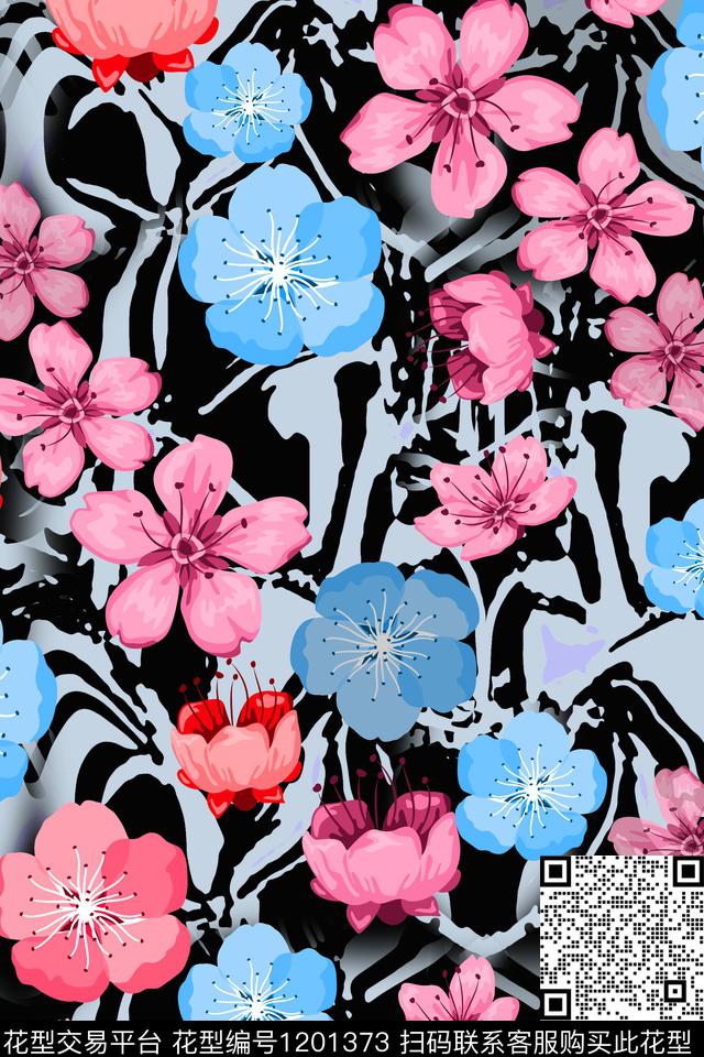 植物混合印花樱花盛开传统印花华亿平台下载（图片编号: 1201373） - 瓦栏（Walan）