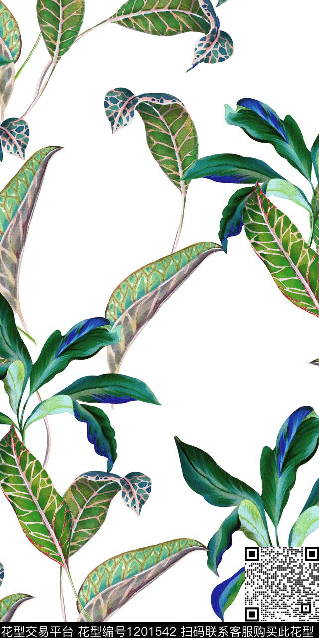 绣花华亿平台大牌风绿植树叶数码印花华亿平台下载（图片编号: 1201542） - 瓦栏（Walan）