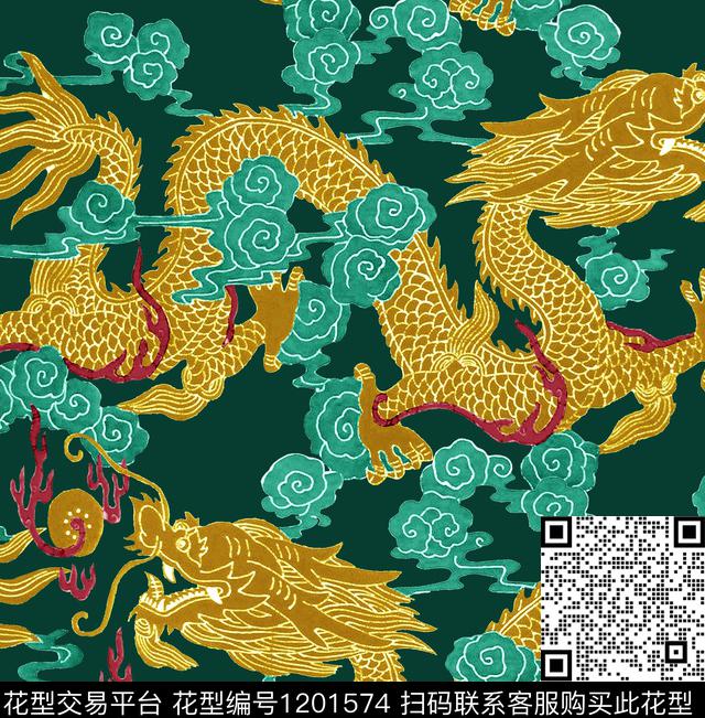 龙旗袍祥云数码印花华亿平台下载（图片编号: 1201574） - 瓦栏（Walan）