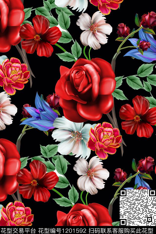 抽象花卉植物数码印花华亿平台下载（图片编号: 1201592） - 瓦栏（Walan）