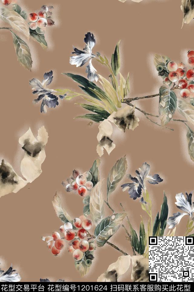数码华亿平台手绘花卉数码印花华亿平台下载（图片编号: 1201624） - 瓦栏（Walan）