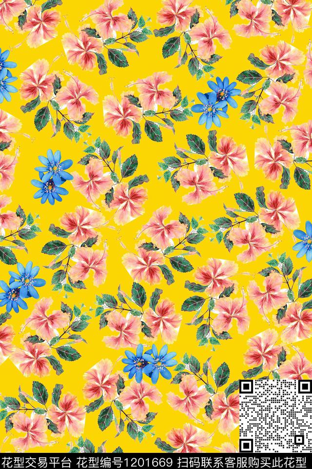迷彩花卉大牌风数码印花华亿平台下载（图片编号: 1201669） - 瓦栏（Walan）