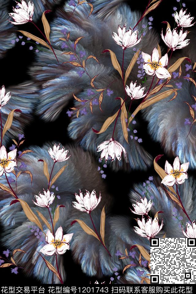 抽象花卉小碎花数码印花华亿平台下载（图片编号: 1201743） - 瓦栏（Walan）