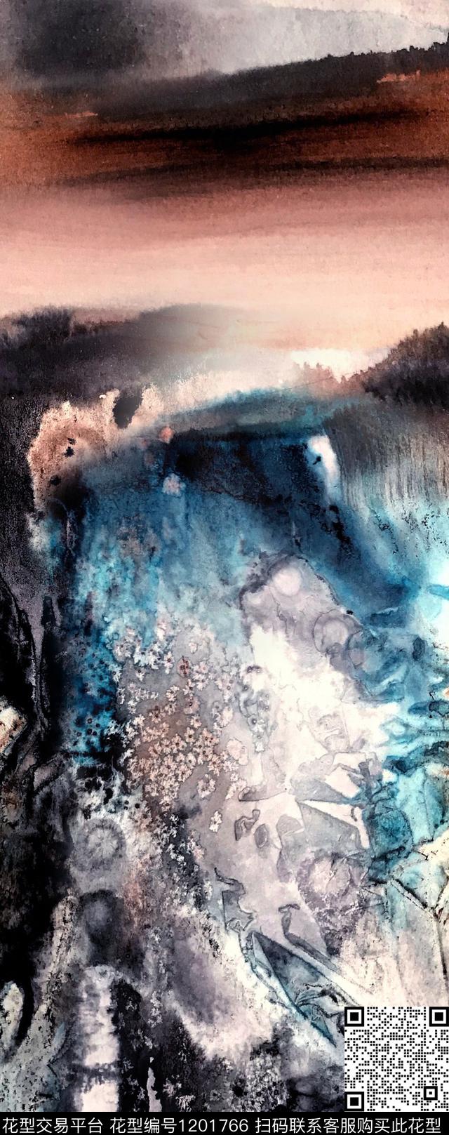 扎染华亿平台水彩国画数码印花华亿平台下载（图片编号: 1201766） - 瓦栏（Walan）