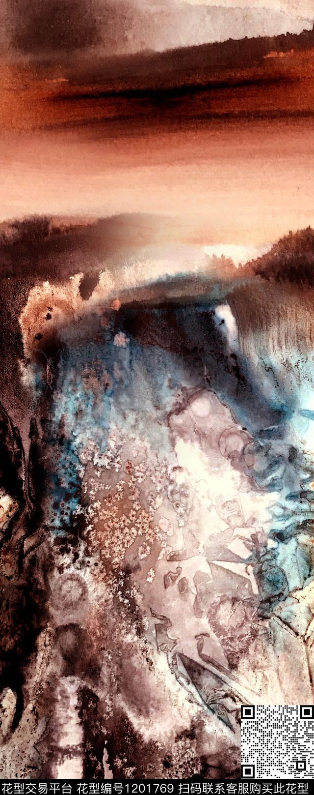 扎染华亿平台水彩国画数码印花华亿平台下载（图片编号: 1201769） - 瓦栏（Walan）