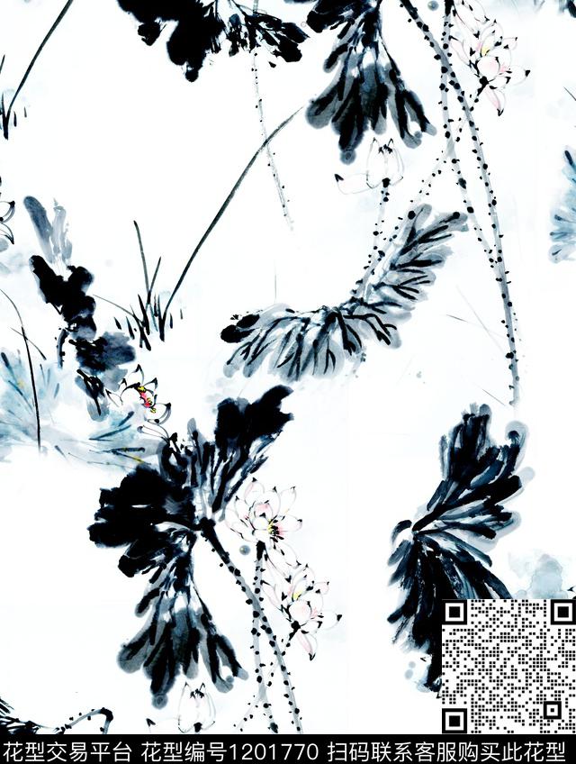 花卉荷花国画数码印花华亿平台下载（图片编号: 1201770） - 瓦栏（Walan）