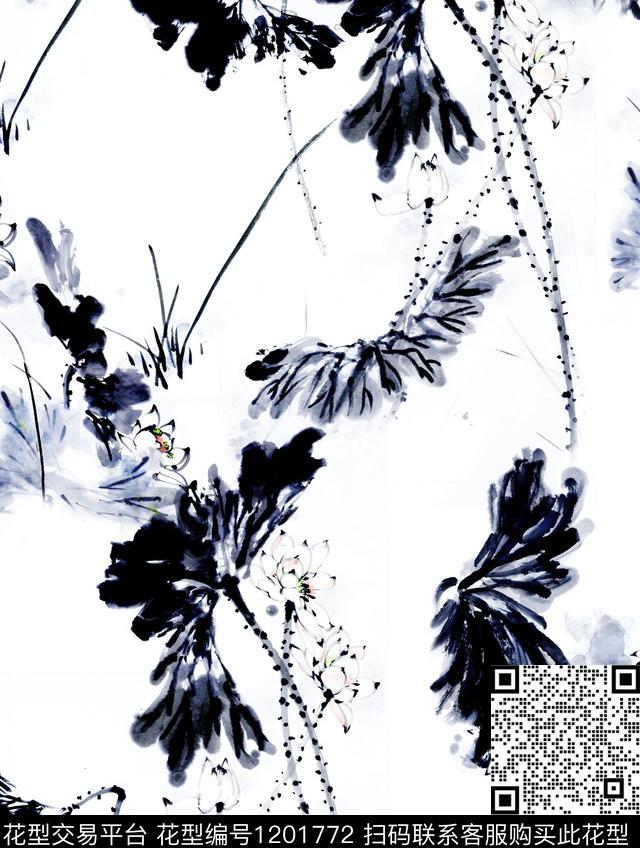 花卉荷花国画数码印花华亿平台下载（图片编号: 1201772） - 瓦栏（Walan）