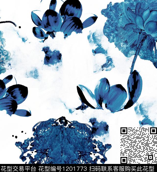 花卉荷花国画数码印花华亿平台下载（图片编号: 1201773） - 瓦栏（Walan）