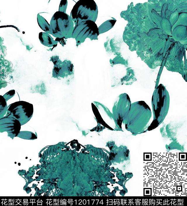 花卉荷花国画数码印花华亿平台下载（图片编号: 1201774） - 瓦栏（Walan）