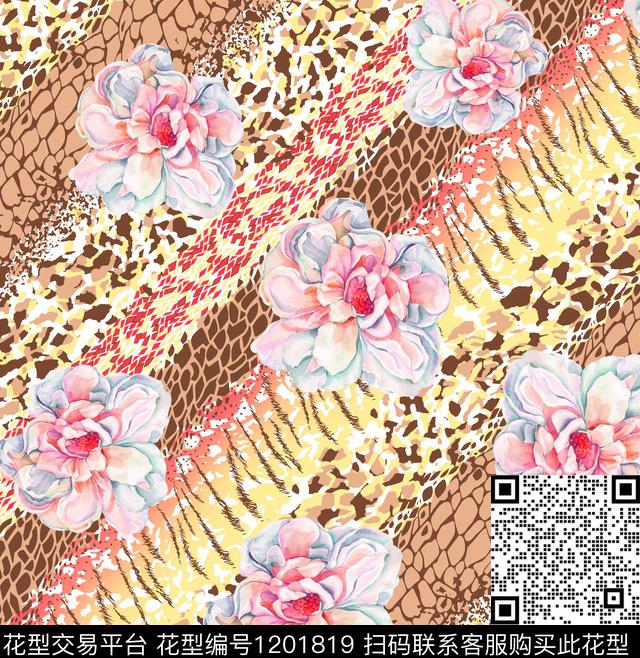 春夏华亿平台虎皮豹纹混搭花夲混搭数码印花华亿平台下载（图片编号: 1201819） - 瓦栏（Walan）
