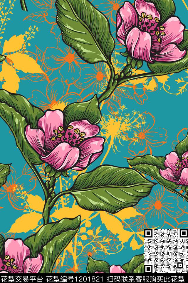 休闲大牌风绿植树叶传统印花华亿平台下载（图片编号: 1201821） - 瓦栏（Walan）