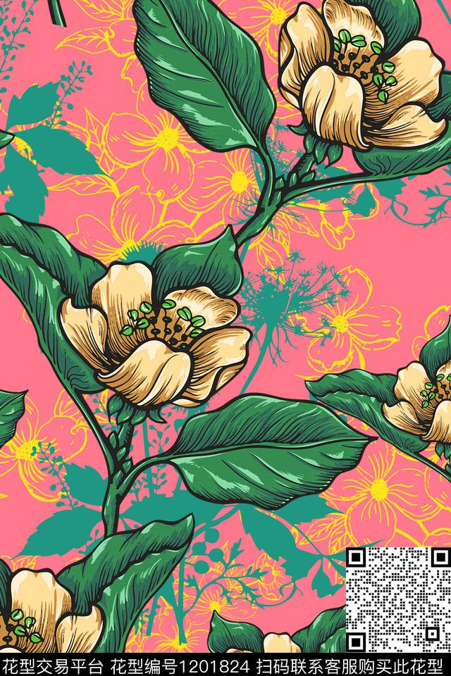 休闲大牌风绿植树叶传统印花华亿平台下载（图片编号: 1201824） - 瓦栏（Walan）