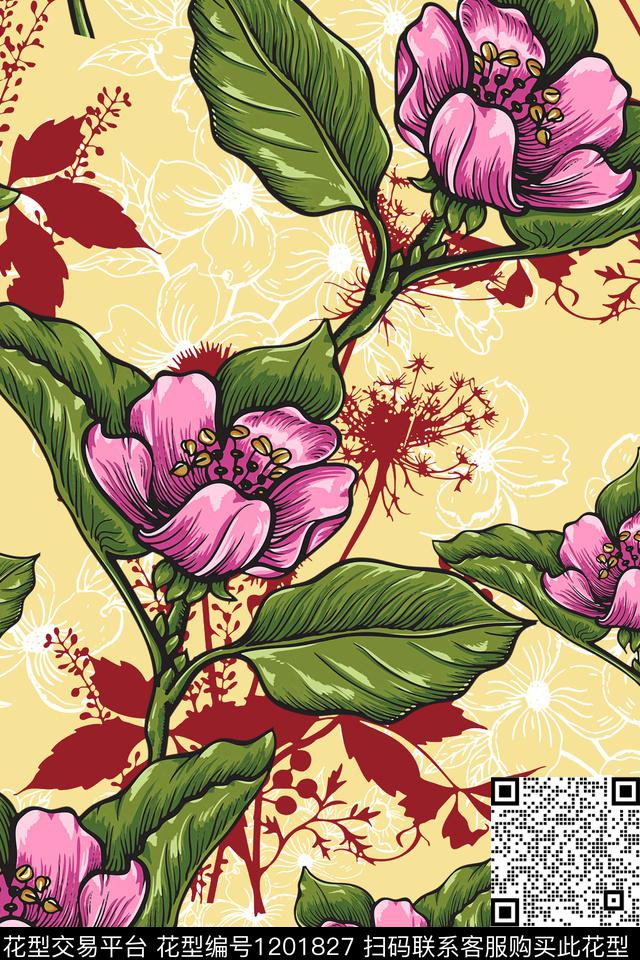 休闲大牌风绿植树叶传统印花华亿平台下载（图片编号: 1201827） - 瓦栏（Walan）