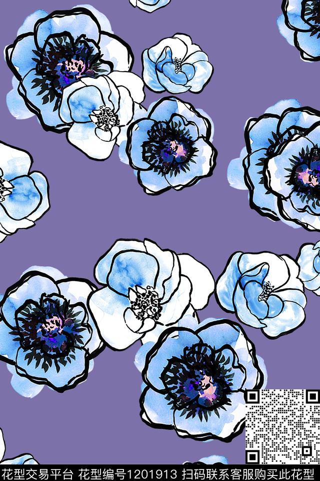 彩底花卉花卉绿植树叶数码印花华亿平台下载（图片编号: 1201913） - 瓦栏（Walan）