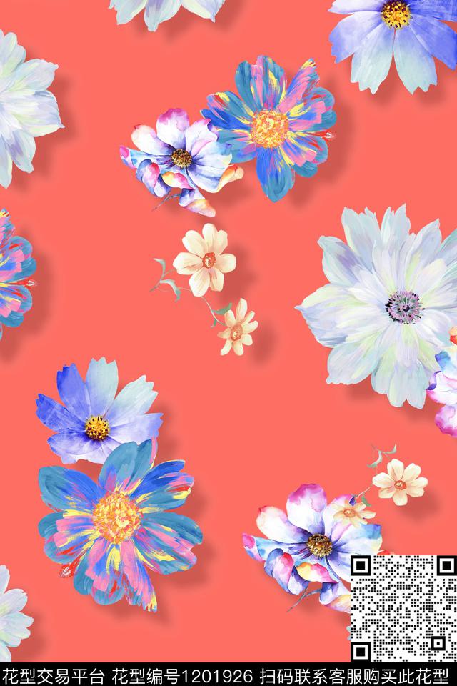 彩底花卉花卉绿植树叶数码印花华亿平台下载（图片编号: 1201926） - 瓦栏（Walan）