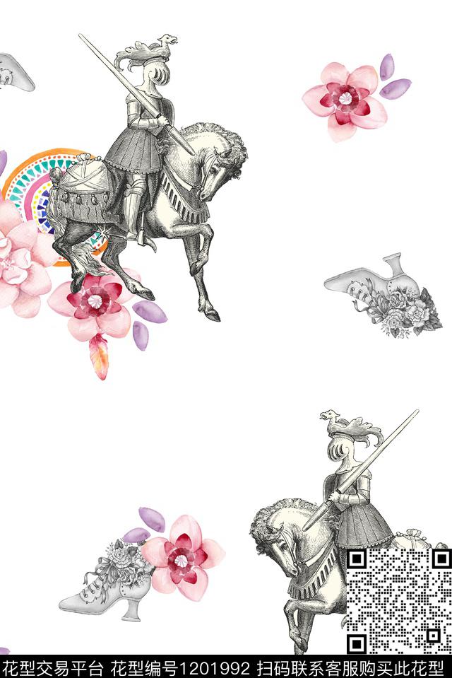 水彩花卉鞋子人物数码印花华亿平台下载（图片编号: 1201992） - 瓦栏（Walan）