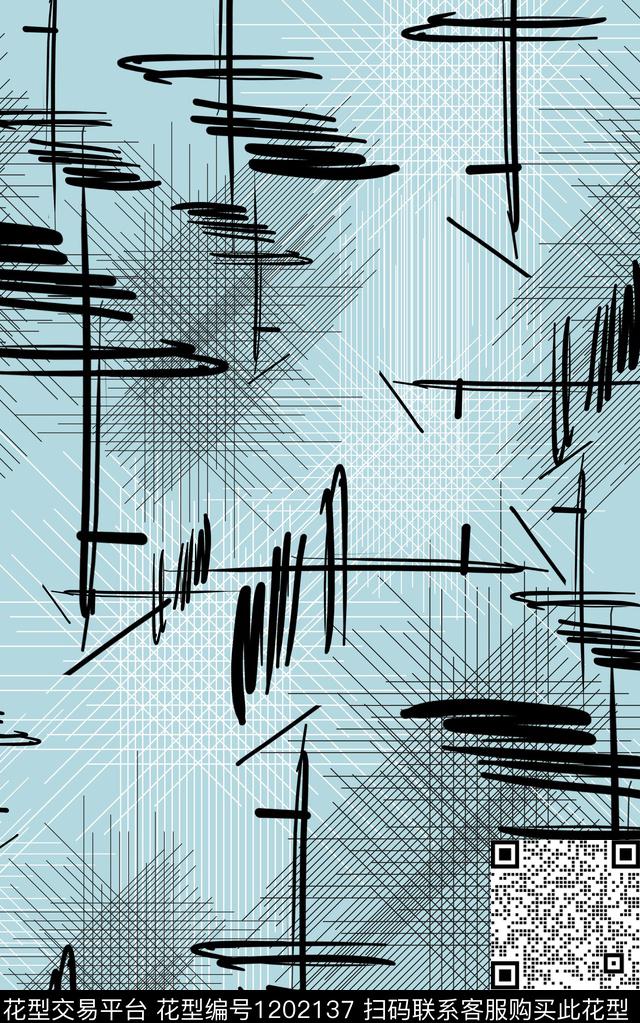 几何格子简约数码印花华亿平台下载（图片编号: 1202137） - 瓦栏（Walan）