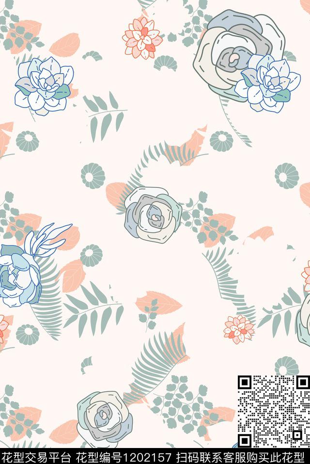 几何花卉简约数码印花华亿平台下载（图片编号: 1202157） - 瓦栏（Walan）