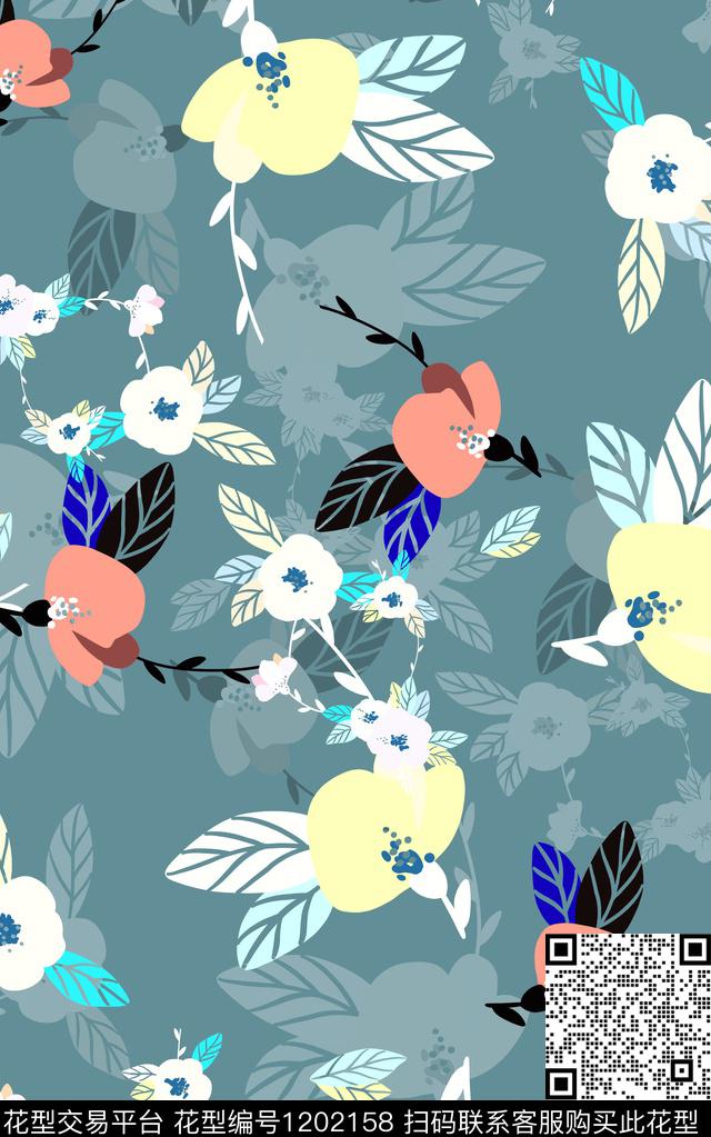 几何花卉简约数码印花华亿平台下载（图片编号: 1202158） - 瓦栏（Walan）