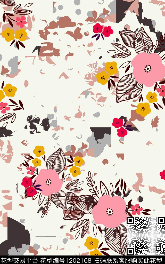 几何花卉简约数码印花华亿平台下载（图片编号: 1202168） - 瓦栏（Walan）