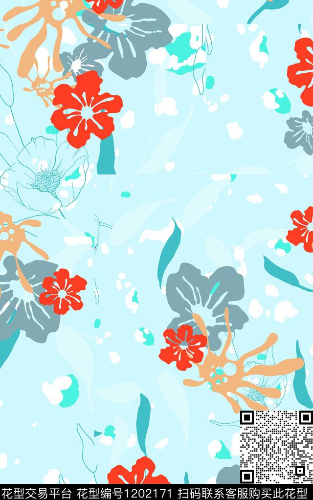 几何花卉简约数码印花华亿平台下载（图片编号: 1202171） - 瓦栏（Walan）
