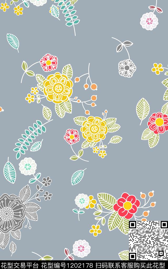 几何花卉简约数码印花华亿平台下载（图片编号: 1202178） - 瓦栏（Walan）
