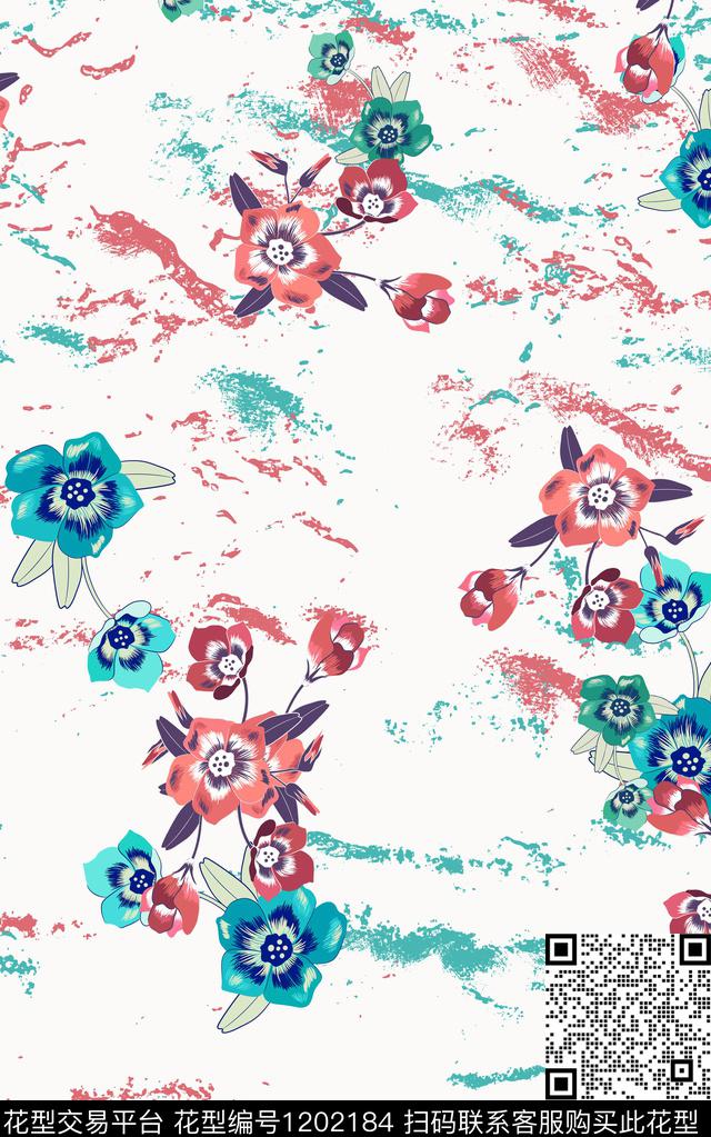 几何花卉简约数码印花华亿平台下载（图片编号: 1202184） - 瓦栏（Walan）
