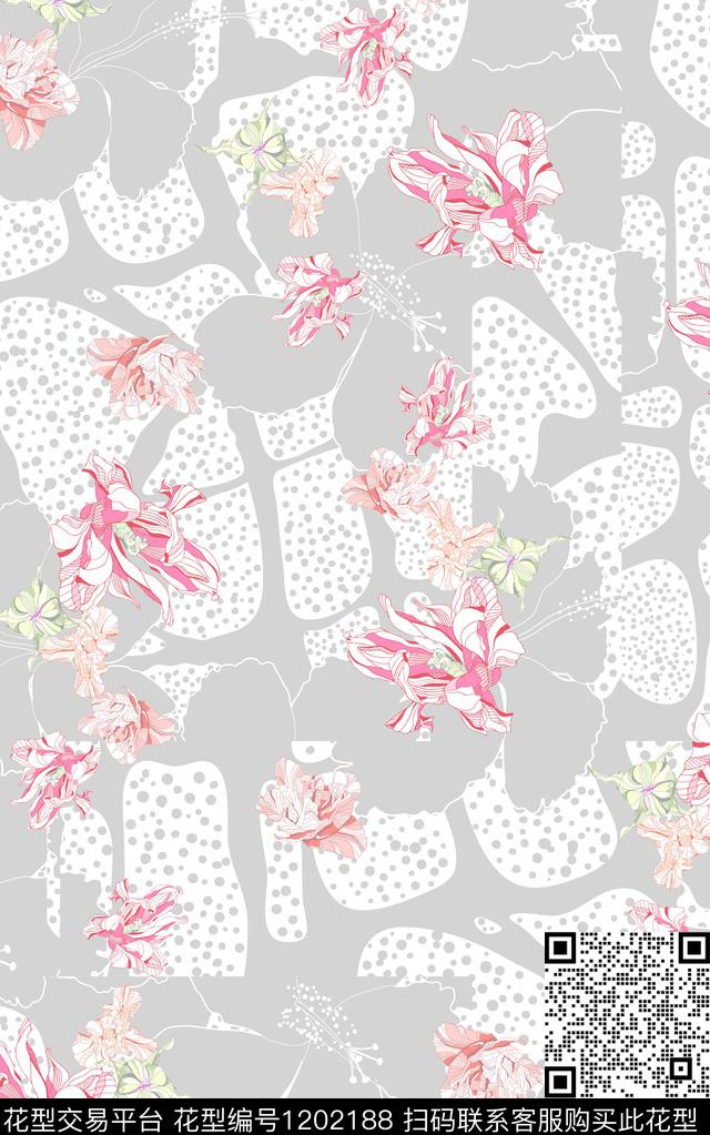 几何花卉简约数码印花华亿平台下载（图片编号: 1202188） - 瓦栏（Walan）