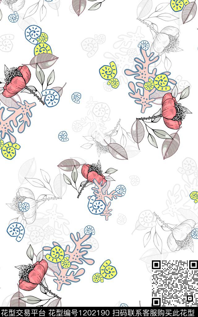 几何花卉简约数码印花华亿平台下载（图片编号: 1202190） - 瓦栏（Walan）