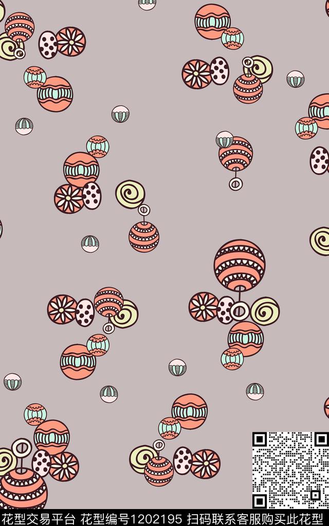 几何花卉简约数码印花华亿平台下载（图片编号: 1202195） - 瓦栏（Walan）