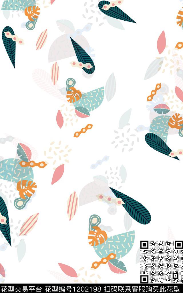几何花卉简约数码印花华亿平台下载（图片编号: 1202198） - 瓦栏（Walan）