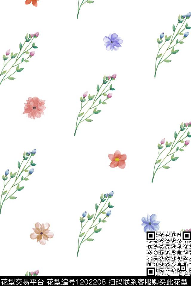 春夏华亿平台清爽底花卉花卉数码印花华亿平台下载（图片编号: 1202208） - 瓦栏（Walan）