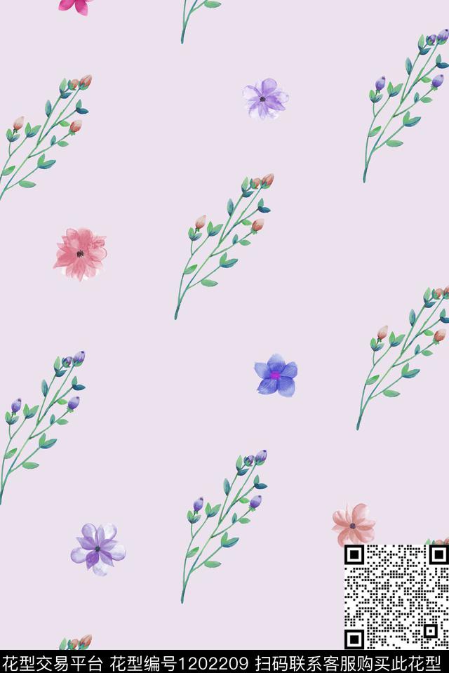 春夏华亿平台清爽底花卉花卉数码印花华亿平台下载（图片编号: 1202209） - 瓦栏（Walan）