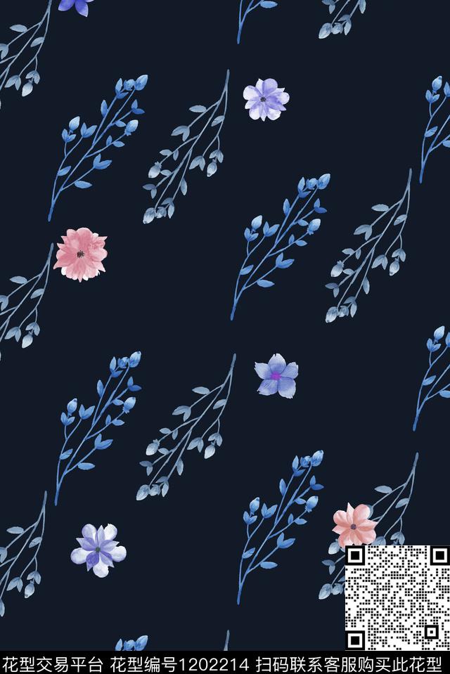 春夏华亿平台清爽底花卉花卉数码印花华亿平台下载（图片编号: 1202214） - 瓦栏（Walan）