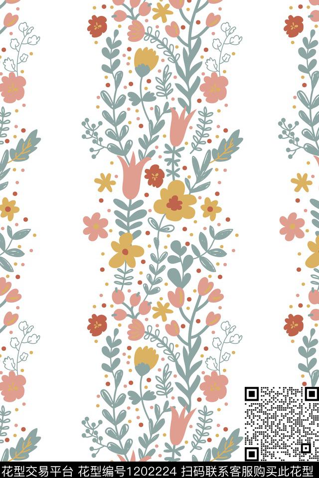 时尚清爽底花卉大牌风数码印花华亿平台下载（图片编号: 1202224） - 瓦栏（Walan）