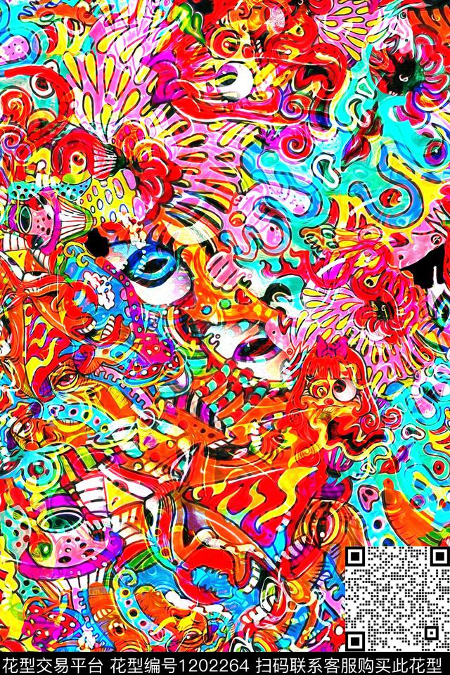 抽象趣味女装连衣裙数码印花华亿平台下载（图片编号: 1202264） - 瓦栏（Walan）