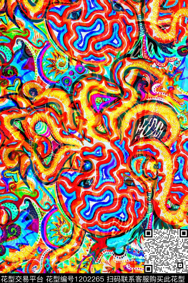 抽象趣味女装连衣裙数码印花华亿平台下载（图片编号: 1202265） - 瓦栏（Walan）