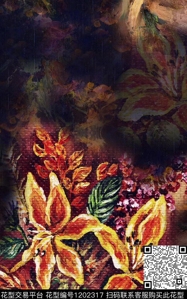 真丝旗袍定位花数码印花华亿平台下载（图片编号: 1202317） - 瓦栏（Walan）