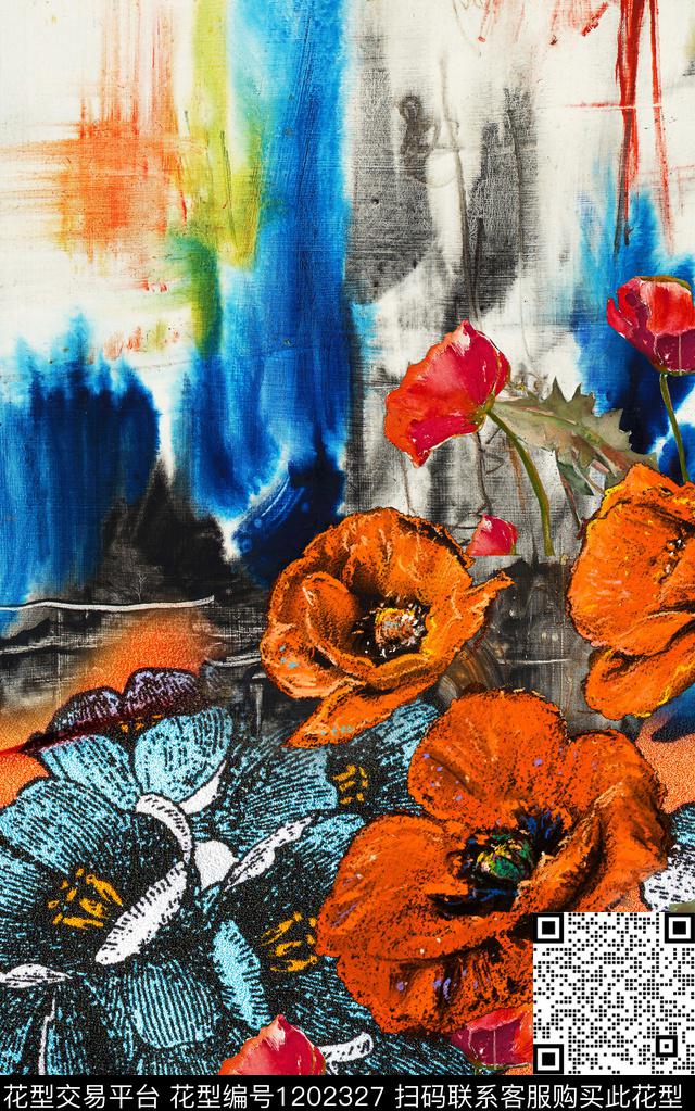 绣花华亿平台定位花手绘花卉数码印花华亿平台下载（图片编号: 1202327） - 瓦栏（Walan）