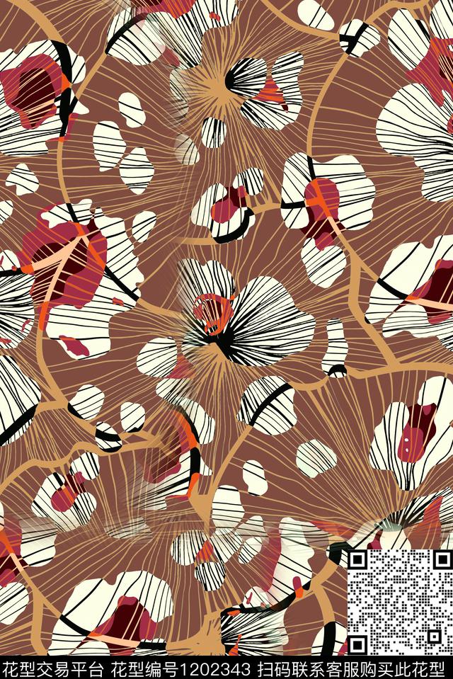 抽象手绘花卉复古数码印花华亿平台下载（图片编号: 1202343） - 瓦栏（Walan）