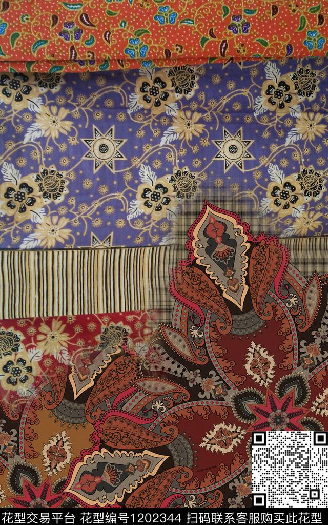抽象定位花复古数码印花华亿平台下载（图片编号: 1202344） - 瓦栏（Walan）