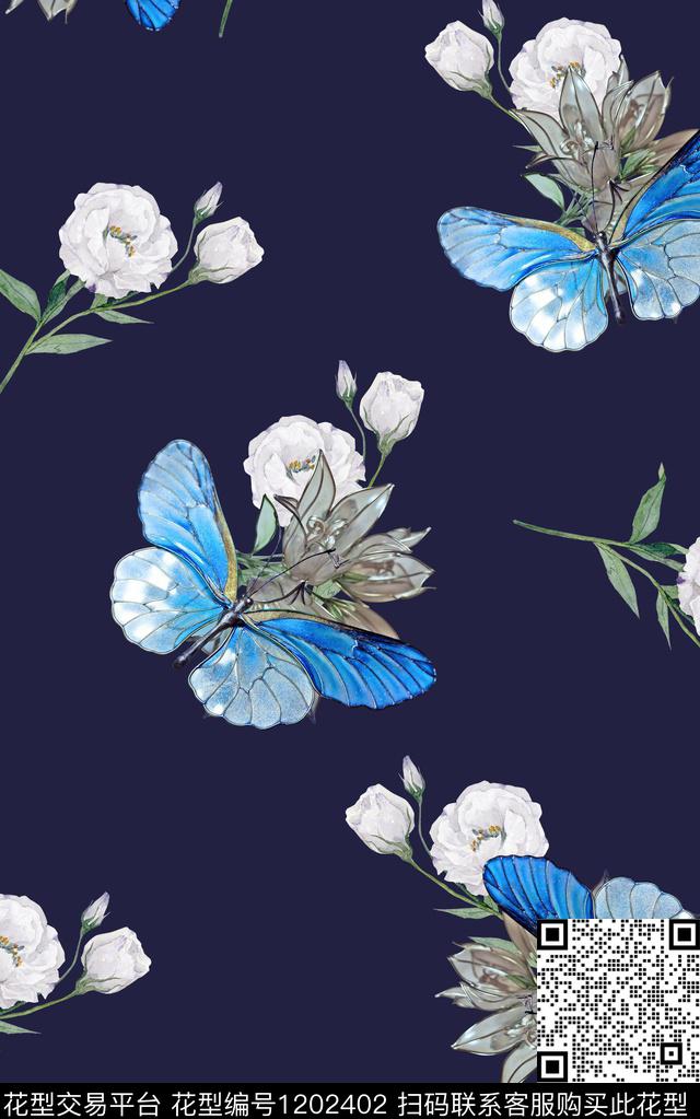 抽象花卉金属花朵复古女装数码印花华亿平台下载（图片编号: 1202402） - 瓦栏（Walan）