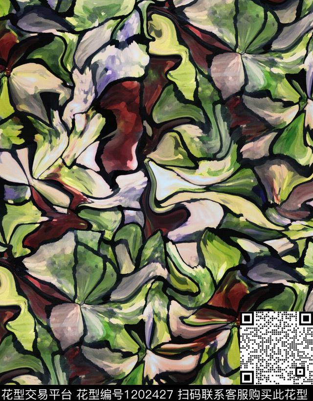几何手绘抽象叶子数码印花华亿平台下载（图片编号: 1202427） - 瓦栏（Walan）