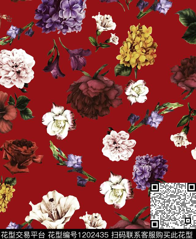 大牌风牡丹玫瑰花数码印花华亿平台下载（图片编号: 1202435） - 瓦栏（Walan）