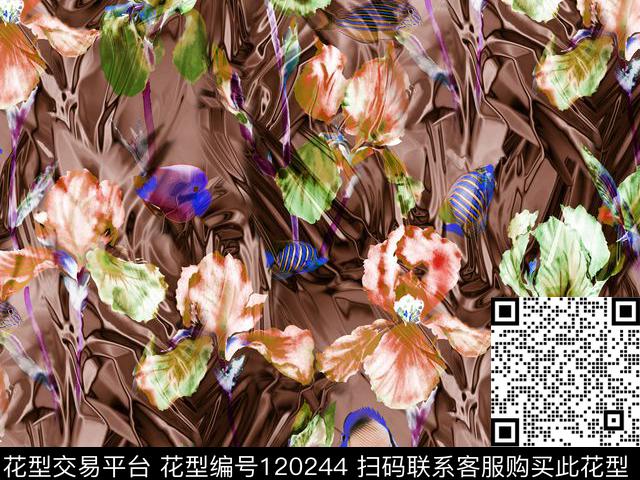 花卉鸢尾迷幻背景数码印花华亿平台下载（图片编号: 120244） - 瓦栏（Walan）
