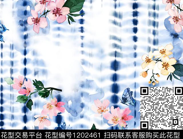扎染华亿平台水彩花卉花卉数码印花华亿平台下载（图片编号: 1202461） - 瓦栏（Walan）