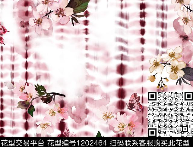扎染华亿平台水彩花卉花卉数码印花华亿平台下载（图片编号: 1202464） - 瓦栏（Walan）