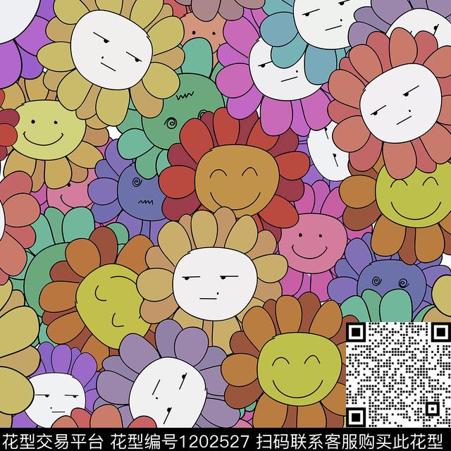 卡通板绘向日葵数码印花华亿平台下载（图片编号: 1202527） - 瓦栏（Walan）