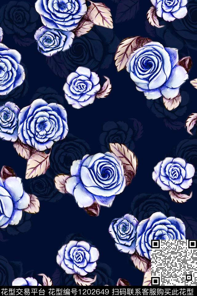 大花抽象花卉旗袍数码印花华亿平台下载（图片编号: 1202649） - 瓦栏（Walan）
